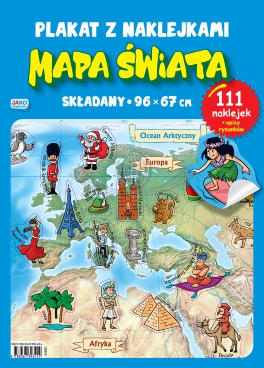 Mapa świata. Składany plakat z naklejkami wydawnictwa Jako. Okładka