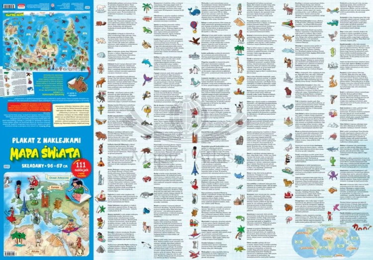 Mapa świata. Składany plakat z naklejkami wydawnictwa Jako. Strona druga