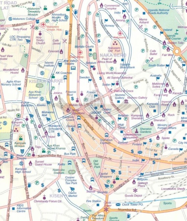 Uganda 1:600 000. Wodoodporna mapa samochodowo-turystyczna wydawnictwa  ITMB.  Plan miasta - fragment