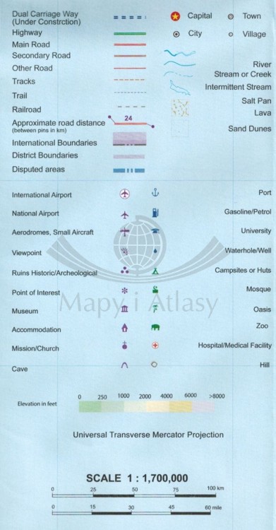 Somalia, Róg Afryki. Mapa samochodowo-turystyczna wydawnictwa  ITMB . Legenda 1