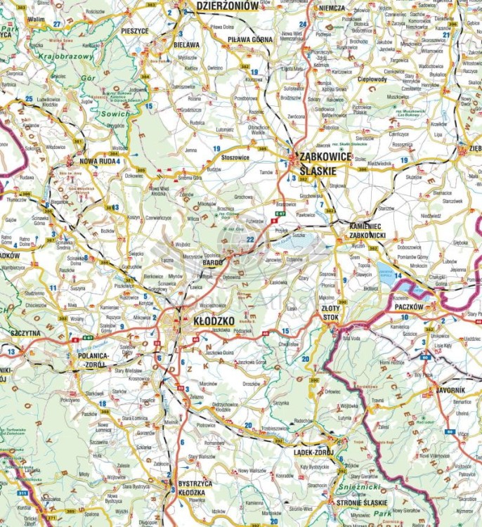 Województwo dolnośląskie / Dolny Śląsk. Mapa ścienna krajoznawczo-drogowa. Fragment 2