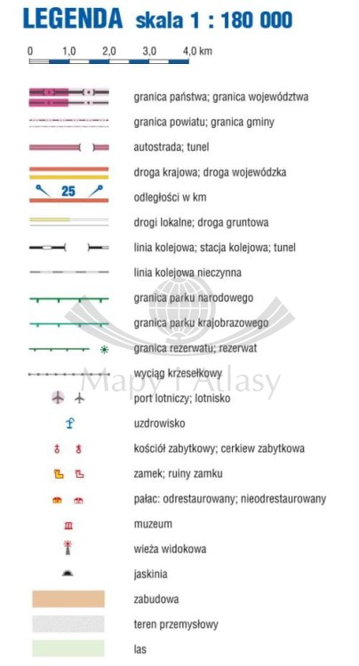 Województwo dolnośląskie / Dolny Śląsk. Mapa ścienna krajoznawczo-drogowa. Legenda
