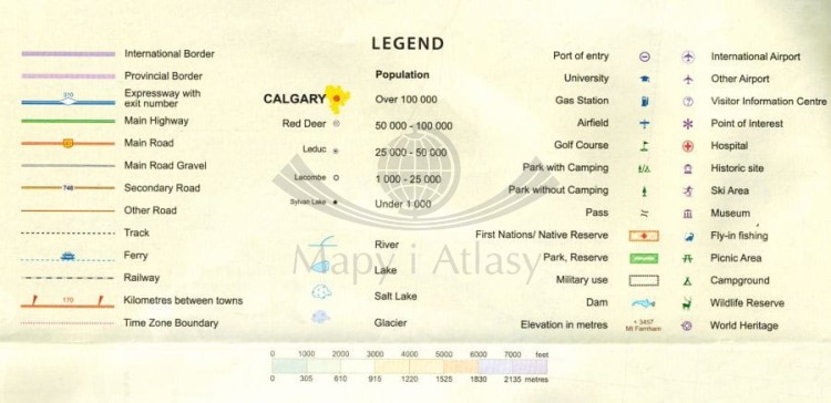 Alberta 1:940 000. Południowo-zachodnia Kanada. Mapa samochodowo-turystyczna wydawnictwa ITMB. Legenda