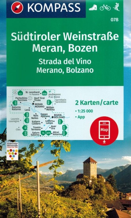 Południowy Tyrol / Sudtiroler Weinstrasse, Merano, Bolzano. Zestaw dwóch map turystycznych 078 wydawnictwa Kompass. Okładka zestawu