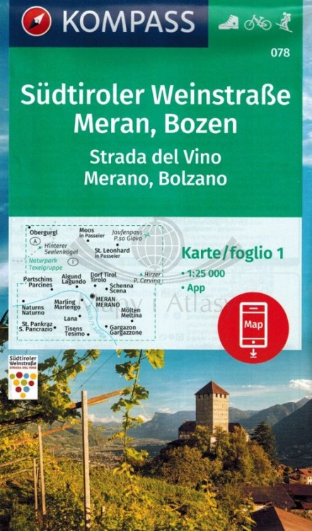 Południowy Tyrol / Sudtiroler Weinstrasse, Merano, Bolzano. Zestaw dwóch map turystycznych 078 wydawnictwa Kompass. Mapa 1 - okładka