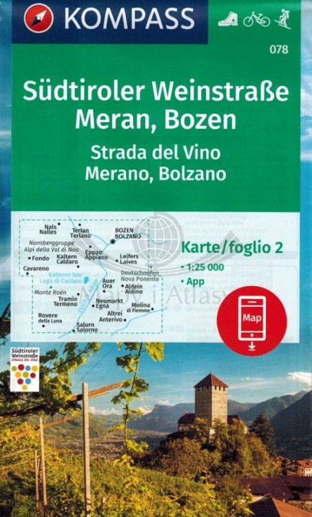 Południowy Tyrol / Sudtiroler Weinstrasse, Merano, Bolzano. Zestaw dwóch map turystycznych 078 wydawnictwa Kompass. Mapa 2 - okładka