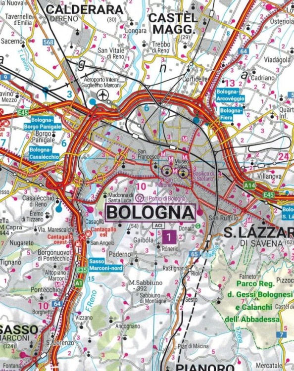 Emilia-Romania, Bolonia, Rimini, San Marino. Mapa samochodowo-turystyczna wydawnictwa Freytag & Berndt. Fragment 1
