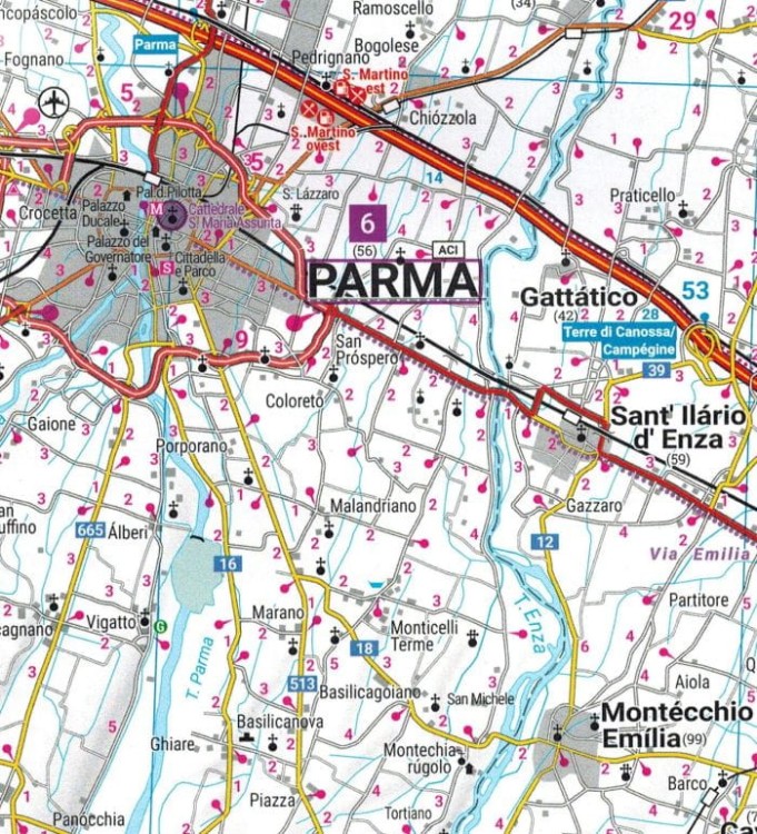 Emilia-Romania, Bolonia, Rimini, San Marino. Mapa samochodowo-turystyczna wydawnictwa Freytag & Berndt. Fragment 2