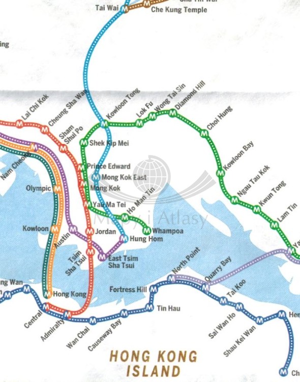 HongKong. Wodoodporna mapa / Plan miasta. City map wydawnictwa Lonely Planet. Komunikacja miejska - faragment