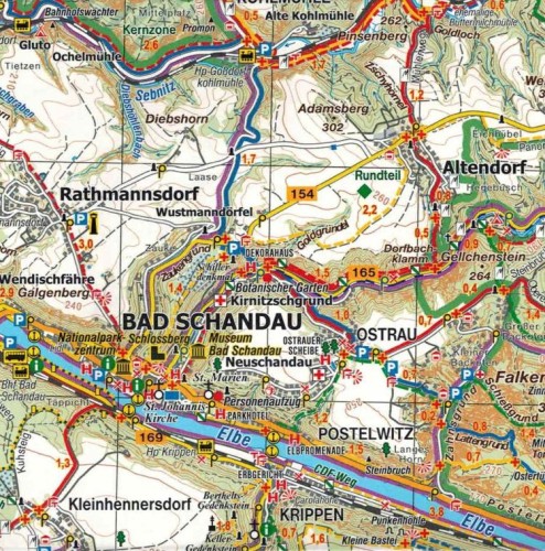 Labske Piskovce. NP Ceske a Ceske Svycarsko / Łabskie Piaskowce. NP Czeska i Saksońska Szwajcaria. Mapa turystyczna wydawnictwa Kartografie HP. Fragment 1