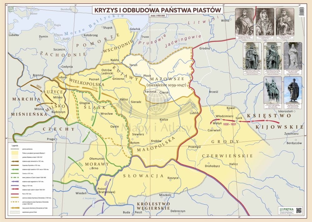 Kryzys i odbudowa państwa Piastów. Mapa ścienna. Wersja STRONG