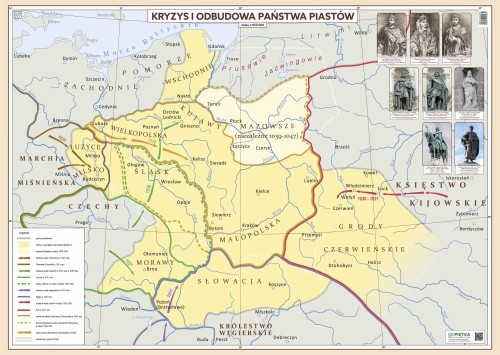 Kryzys i odbudowa państwa Piastów. Mapa ścienna. Wersja STRONG