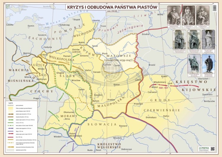 Kryzys i odbudowa państwa Piastów. Mapa ścienna. Wersja STRONG