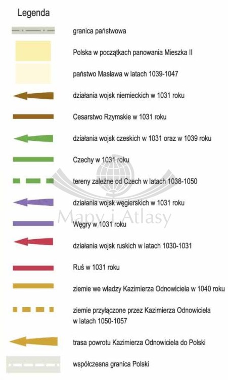 Kryzys i odbudowa państwa Piastów. Mapa ścienna. Wersja STRONG. Legenda