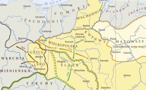 Kryzys i odbudowa państwa Piastów. Mapa ścienna. Wersja STRONG. Fragment