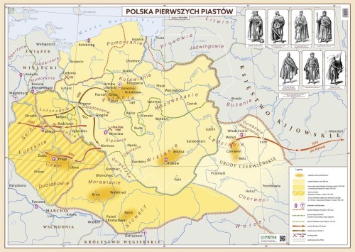 Polska pierwszych Piastów. Mapa ścienna. Wersja STRONG