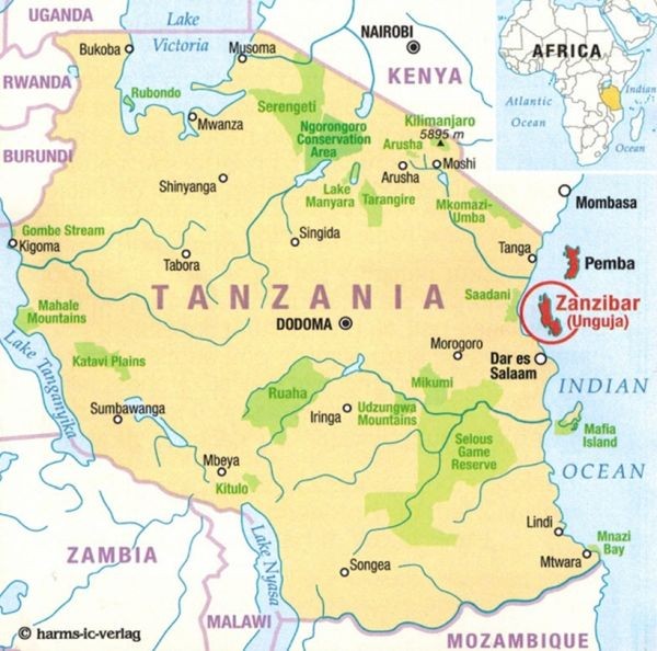 Zanzibar 1: 100 000. Mapa samochodowo-turystyczna wydawnictwa Harms. Zasięg