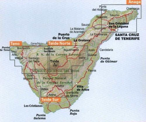 Teneryfa 125 000. Zestaw czterech map turystycznych. Zasięg zestawu