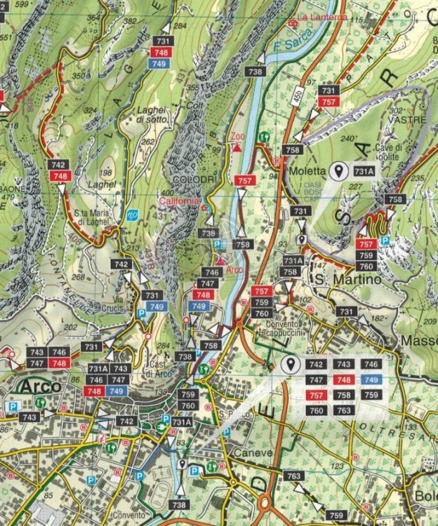 Jezioro Garda, część północna. Alto Garda bike. Wodoodporna mapa rowerowa wydawnictwa Tabacco. Fragment 1