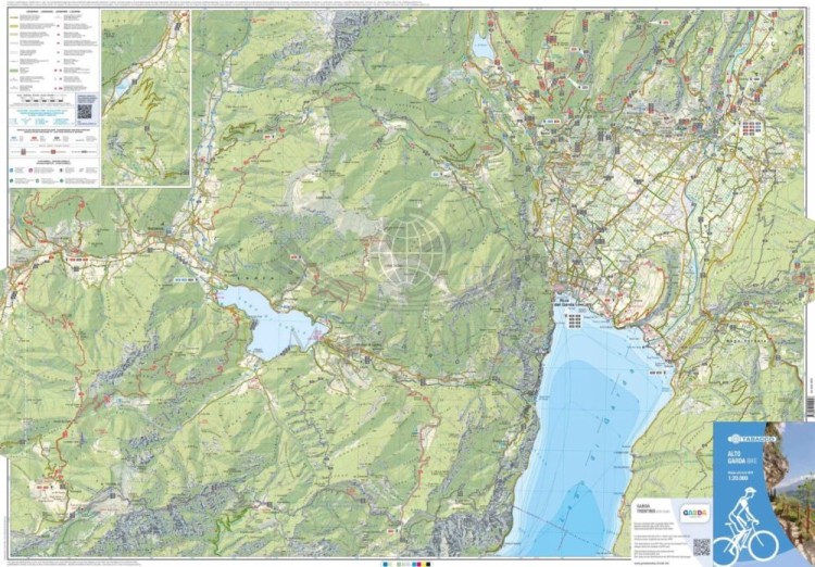 Jezioro Garda, część północna. Alto Garda bike. Wodoodporna mapa rowerowa wydawnictwa Tabacco. Pierwsza strona