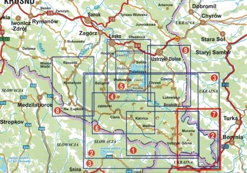Bieszczady - Worek Bieszczadzki 1:25 000. Mapa turystyczna wydawnictwa Galileos. Zasięg
