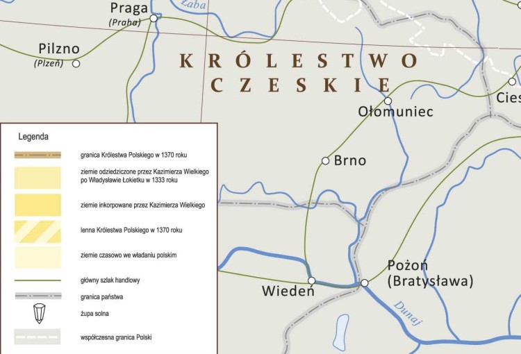 Królestwo Polskie za Kazimierza Wielkiego 1333-1370. Mapa ścienna. Wersja STRONG. Fragment 1