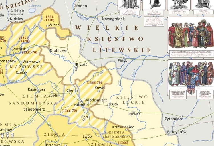 Królestwo Polskie za Kazimierza Wielkiego 1333-1370. Mapa ścienna. Wersja STRONG. Fragment 2