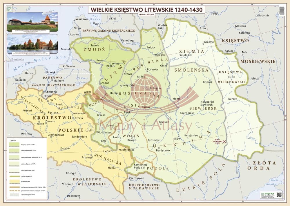 Wielkie Księstwo Litewskie 1240-1430. Mapa ścienna. Wersja STRONG
