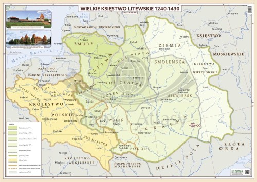 Wielkie Księstwo Litewskie 1240-1430. Mapa ścienna. Wersja STRONG