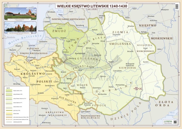 Wielkie Księstwo Litewskie 1240-1430. Mapa ścienna. Wersja STRONG