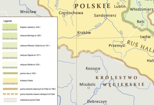 Wielkie Księstwo Litewskie 1240-1430. Mapa ścienna. Wersja STRONG. Fragment 1