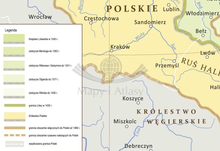 Wielkie Księstwo Litewskie 1240-1430. Mapa ścienna. Wersja STRONG. Fragment 1