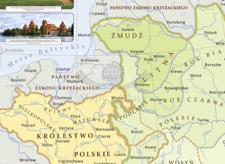 Wielkie Księstwo Litewskie 1240-1430. Mapa ścienna. Wersja STRONG. Fragment 2