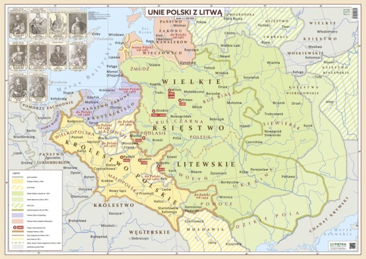 Unie Polski z Litwą. Mapa ścienna. Wersja STRONG