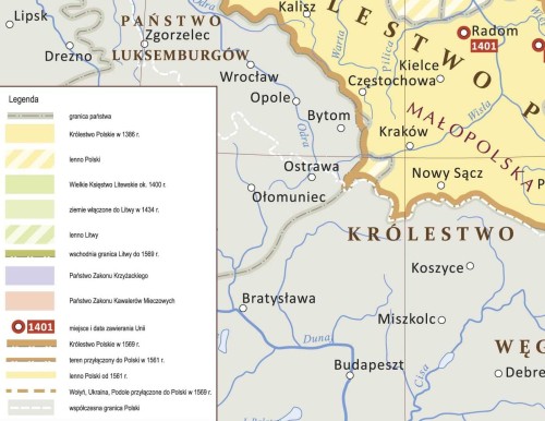 Unie Polski z Litwą. Mapa ścienna. Wersja STRONG. Fragment 1