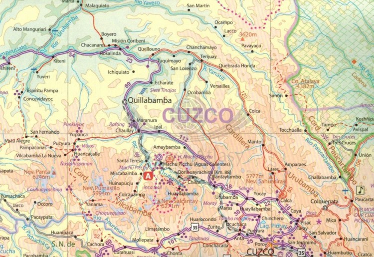 Cuzco i południowe Peru. Wodoodporna mapa samochodowo-turystyczna wydawnictwa ITMB. Fragment 1