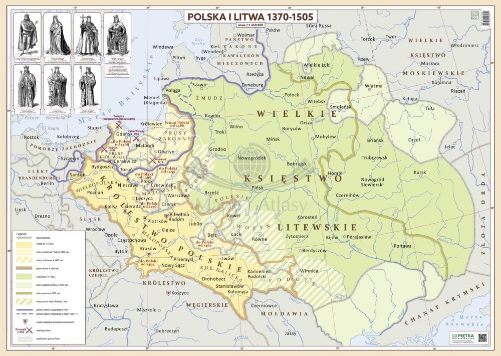 Polska i Litwa 1370-1505. Mapa ścienna. Wersja STRONG