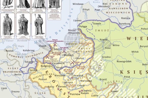 Polska i Litwa 1370-1505. Mapa ścienna. Wersja STRONG. Fragment