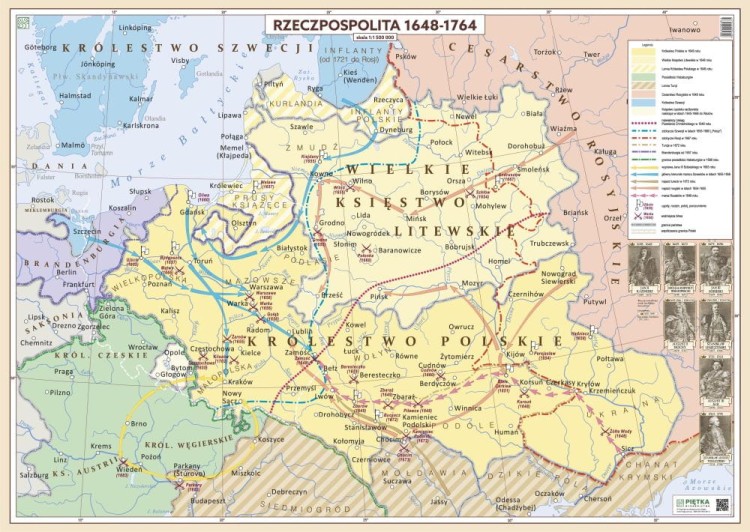 Rzeczpospolita Polska 1648-1764. Mapa ścienna. Wersja STRONG