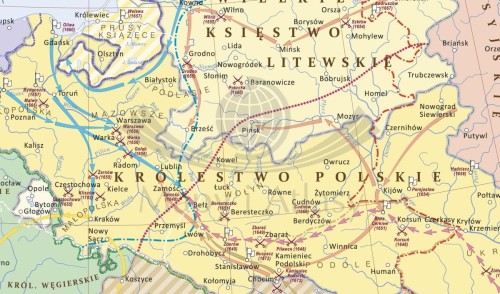 Rzeczpospolita Polska 1648-1764. Mapa ścienna. Wersja STRONG. Fragment