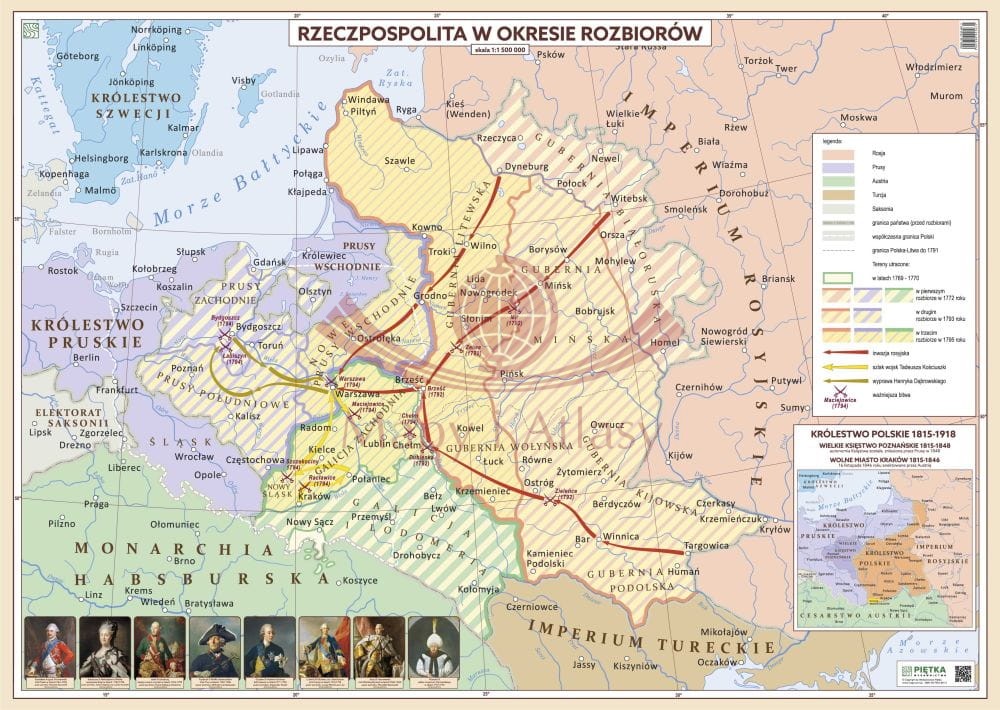 Rzeczpospolita Polska w okresie rozbiorów. Mapa ścienna. Wersja STRONG