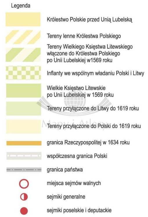 Rzeczpospolita Obojga Narodów. Mapa ścienna. Wersja STRONG. Legenda