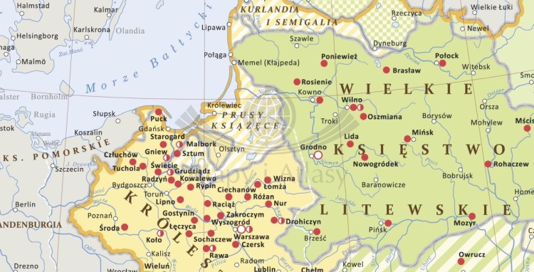 Rzeczpospolita Obojga Narodów. Mapa ścienna. Wersja STRONG. Fragment