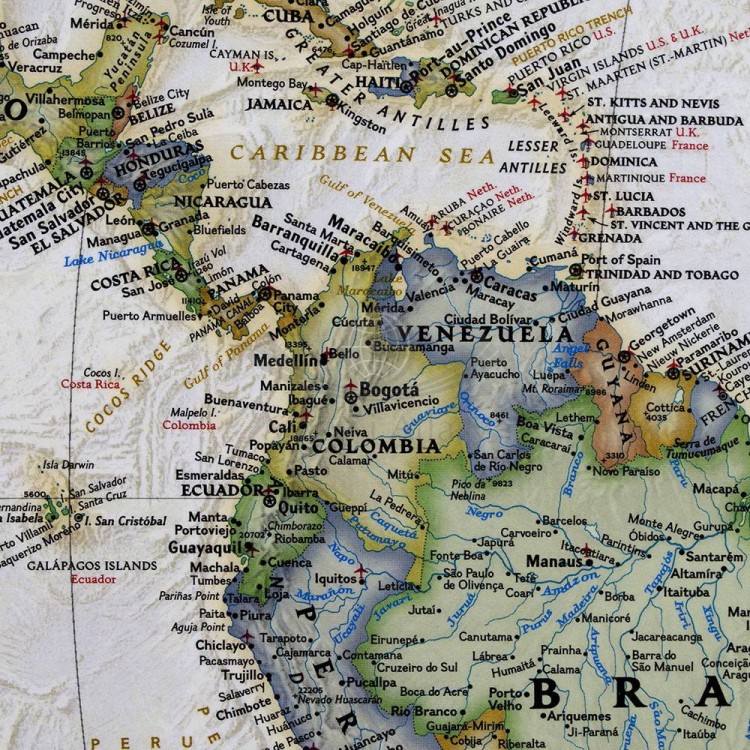 Świat 1:37 215 000. Mapa polityczna, ekskluzywna w ramie drewnianej wydawnictwa National Geographic. Fragment 3
