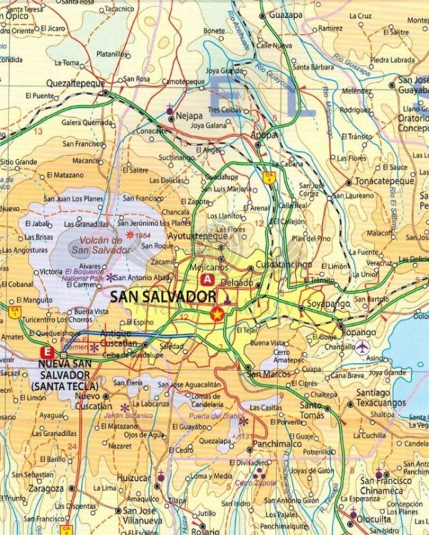 Salwador i Gwatemala południowa. Mapa samochodowo-turystyczna wydawnictwa ITMB. Fragment 1