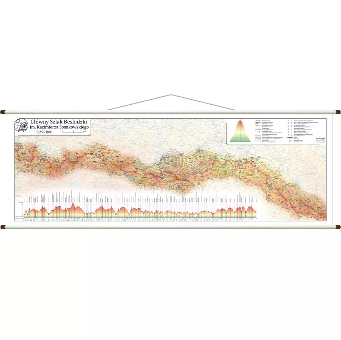 Główny Szlak Beskidzki 1:255 000. Mapa ścienna. ArtGlob