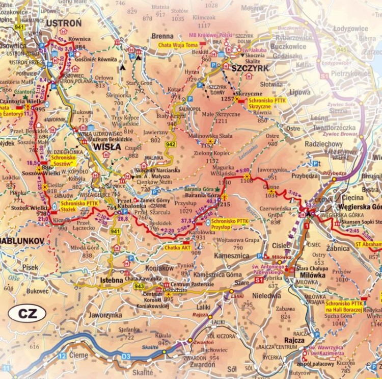 Główny Szlak Beskidzki 1:255 000. Mapa ścienna wydawnictwa ArtGlob. Fragment 1