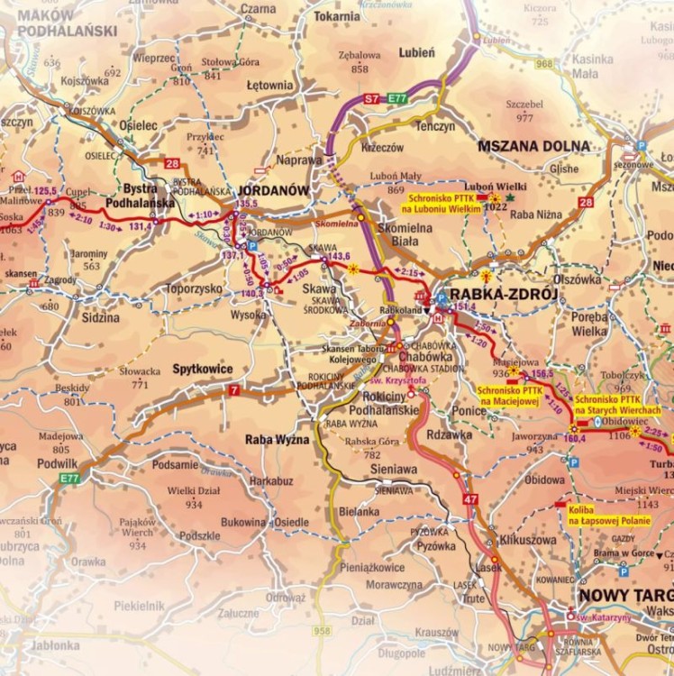 Główny Szlak Beskidzki 1:255 000. Mapa ścienna wydawnictwa ArtGlob. Fragment 2