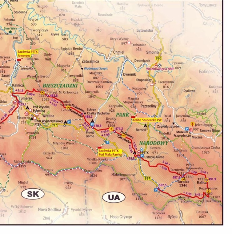 Główny Szlak Beskidzki 1:255 000. Mapa ścienna wydawnictwa ArtGlob. Fragment 4