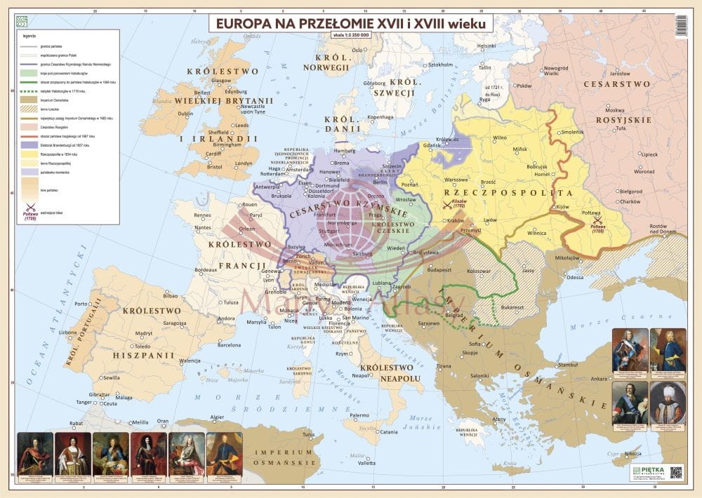Europa na przełomie XVII i XVIII wieku. Mapa ścienna. Wersja STRONG